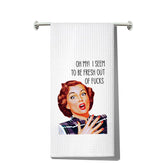 LEVLO Funny Retro Tea-Towel front view with bold print and quick-dry texture.