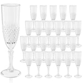 LEYIQU champagne flutes 24pcs: elegant clear plastic glasses for toasts and celebrations.
