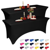LGJIAOJIAO tablecloth 6ft black stretch fits securely on rectangular tables for seamless events.