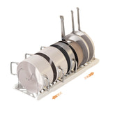 Lhieiayh pot rack under cabinet keeps cookware organized and easily reachable.