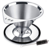 LHS pour over coffee dripper stainless steel filter showcases reusable filtration for a clean cup.
