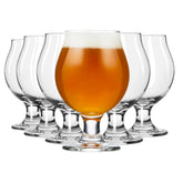 Libbey Belgian beer glasses show 13 oz tulip shape for rich aroma and head retention.