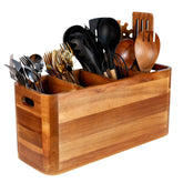 Liberal Brightdeer utensil holder front view in acacia wood for organized counter storage.