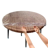 LIBERECOO clear round tablecloth on a 37-42 inch table provides protected, elegant dining surface