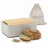 LIBKEN Bread Box close-up of the sturdy steel finish for durable daily bread storage.