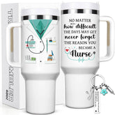 Lifecapido 40oz nurse tumbler white with a comfortable handle for daily hydration.
