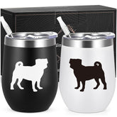 Lifecapido pug gifts 12oz tumbler set black and white for everyday use.