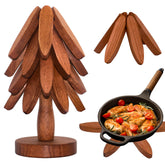 LIFETOWE wooden tree trivet set with stand, four-piece kit for storage and protection