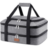 Lifewit double-decker casserole carrier front view with dual compartments for hot or cold meals.
