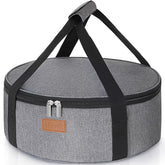 Lifewit insulated round casserole carrier side view with secure cross straps for stable transport.