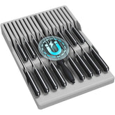 Lifewit magnetic drawer knife organizer inside drawer showing blade security.
