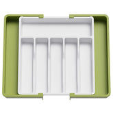 Lifewit silverware drawer organizer left panel expanded for extra storage.