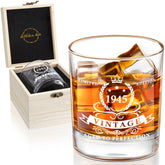 LIGHTEN LIFE 1945 whiskey glass in wooden box for a memorable 80th birthday