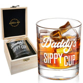 LIGHTEN LIFE Daddy's Sippy Cup whiskey glass 12 oz in wooden gift box, ideal for gifting
