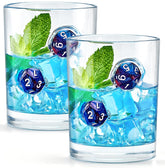 LIIGEMI whiskey glass with embedded dice close-up blue for elegant tastings.