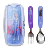 Lilfant Frozen Elsa flatware set in case, front view for kid-friendly dining
