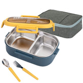 Lille Home 28oz blue bento in lifestyle setting, portable lunch solution