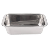 Lindy's stainless steel loaf pan front view highlighting durable construction and even heating.