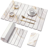 Linidcoud large stone drying mat with yellow-white marbling absorbs water quickly, keeping counters dry.