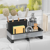 LionOnly sponge holder under sink with auto drainage keeps counters dry and organized.