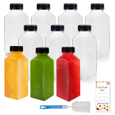 Lissomballon 12oz plastic juice bottles with caps shown for storage and portability