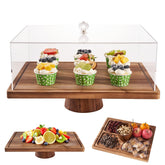 LiTY large rectangular cake stand with lid in acacia wood, ideal for celebrations.