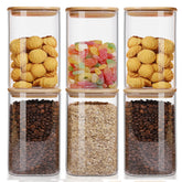 Liuruiyu 50oz square glass storage jar with bamboo lid; airtight seal preserves freshness.