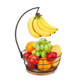 Livabber banana tree hanger on round wood base keeps bananas organized and accessible.