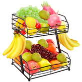 Livabber two-tier fruit basket with banana hooks keeps fruit organized on the counter.