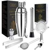 LIVEHITOP cocktail shaker set 25oz on a home bar for easy cocktails.