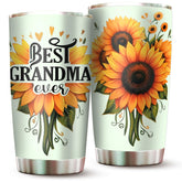 Livinges Grandma Tumbler with sunflower pattern for hot beverages on the go