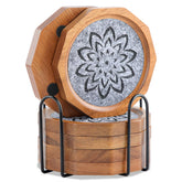 LiWiBet acacia wood coaster with absorbent grey felt for spill protection.