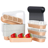 LNYZQUS disposable mini cake pans with lids in a 50-pack for easy portioned desserts.