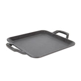 Lodge 11-inch square griddle top view showing even heat and versatility.