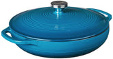 Lodge 3.6 qt enameled cast iron casserole with lid in cornflower blue for even heating