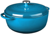 Lodge 7.5-Qt enameled Dutch Oven in Cornflower Blue with even heat distribution.
