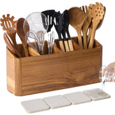 LOHONER wooden utensil holder front view with four compartments for organized counter storage