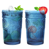 Loivttvv vintage drinking glasses 12oz blue are ideal for cocktails and water.