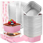 LOKQING 50-pack mini cake pans in pink with lids, ideal for gifting treats.