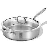 Lollykitch tri-ply sauté pan with lid delivers even heat for flawless sautéing.