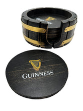 LORD'S ROCKS Guinness coaster set with barrel holder protecting surfaces at home bars.