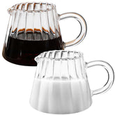 Loscarol wave pitcher set shows clear glass and compact 6 oz capacity for milk or cream.