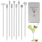 Losneg metal martini picks with olive skewers for elegant, reusable drinks garnishes