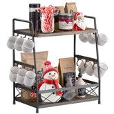 LOTEYIKE 2-tier coffee cup holder on countertop keeps mugs organized and accessible.