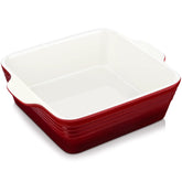 LOVECASA 8x8 baking pan in red stoneware, oven-ready for casseroles and desserts