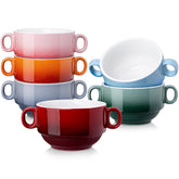 LOVECASA colorful 12 oz soup bowls with handles for easy serving
