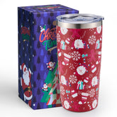 Lovydro 20oz Christmas tumbler with lid showing Santa design for festive hot beverages on the go
