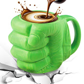LUCYLANKER superhero fist mug with sculpted grip for a confident hold and playful style.