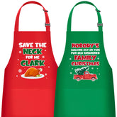 Luiqs Vens Christmas matching aprons for couples with pockets, ideal for festive baking.