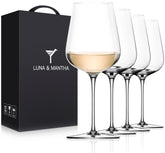 LUNA & MANTHA white wine glasses hand blown with artisanal craftsmanship and unique clarity.